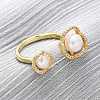Brass with Natural Pearl Adjustable Cuff Rings RJEW-Q023-03G-1