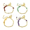 Natural Mixed Stone Chip Beads 304 Stainless Steel Paperclip Chain Bracelets with Alloy Bowknot Charms BJEW-JB14187-2