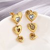 Heart 304 Stainless Steel Clear Cubic Zirconia  Dangle Stud Earrings EJEW-D319-17G-2