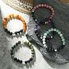 Natural Mixed Stone & Lava Rock & Alloy Heart Beaded Stretch Bracelet BJEW-JB09633-4