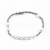 Minimalist Imitation Pearl & 304 Stainless Steel Round Beaded Stretch Bracelets KM8315-2-1