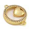 Rack Plating Brass Micro Pave Clear Cubic Zirconia Flat Round Connector Charms KK-I718-47G-01-2