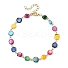 Dyed Natural Shell Nuggets Beaded Chain Anklets AJEW-AN00846-3