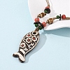 Ceramic Fish Pendant Adjustable Waxed Cord Necklaces for Women NJEW-B146-04-4