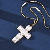Cross 304 Stainless Steel & Plastic Pearl Pendant Necklaces for Women NJEW-U032-12G-3