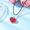 Electroplated Glass Beaded Heart Pendant Black Waxed Cotton Cord Necklaces for Women NJEW-MZ00120-03-1