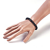 Natural Black Agate and Lava Rock Beads Stretch Bracelets BJEW-JB03915-02-3