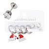 3 Pairs 3 Styles Christmas 304 Stainless Steel Hoop & Studs Earrings Set for Women EJEW-K279-11A-P-1