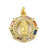 Virgin Mary Theme Rack Plating Brass Micro Pave Cubic Zirconia Pendants KK-C074-70G-02-1