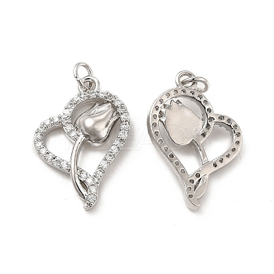 Brass Micro Pave Clear Cubic Zirconia Pendants KK-E068-VB191-1