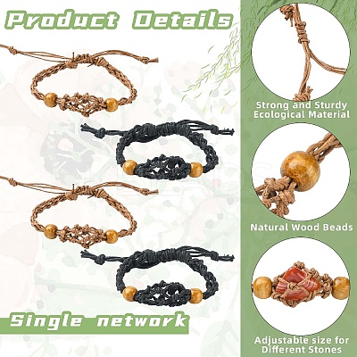 4Pcs 2 Colors Adjustable Braided Waxed Cord Macrame Pouch Bracelet Making MAK-CJ0001-18-1