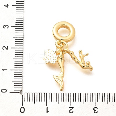 Brass Coral Shape & Shell Shape & Mermaid Tail European Dangle Charms KK-U048-27G-1