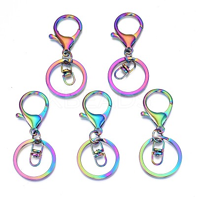 Rack Plating Rainbow Color Alloy Split Key Rings PALLOY-N163-181-1