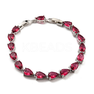 Rack Plating Brass Pave Cubic Zirconia Teardrop Links Bracelets for Women BJEW-H604-01P-06-1