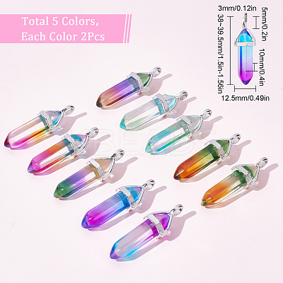 10Pcs 5 Colors Faceted Bullet Glass Pointed Pendants KK-SC0003-08-1