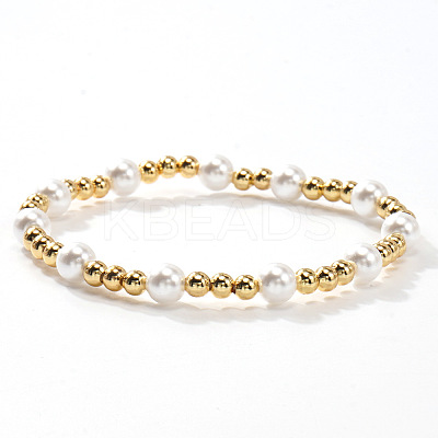 Brass & Resin Imitation Pearl Round Beads Stretch Jewelry for Women LS-YN2620-5-1