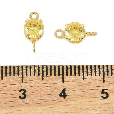 Brass Pave Cubic Zirconia Flat Round Connector Charms KK-P347-01G-1