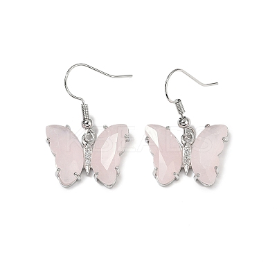 Natural Rose Quartz Brass Dangle Earrings EJEW-M081-01P-02-1