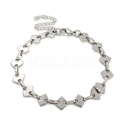 Non-Tarnish 304 Stainless Steel Rhombus Link Chains Bracelets for Men & Women BJEW-D042-02P-1
