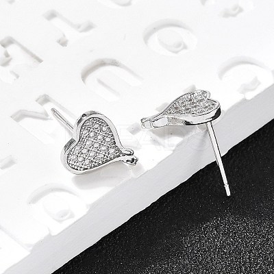Heart Brass Micro Pave Cubic Zirconia Ear Studs EJEW-D304-35G-1
