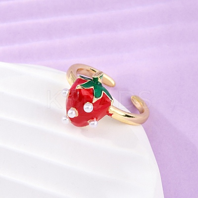 Brass Enamel Open Cuff Rings for Women RJEW-U057-19A-G-1