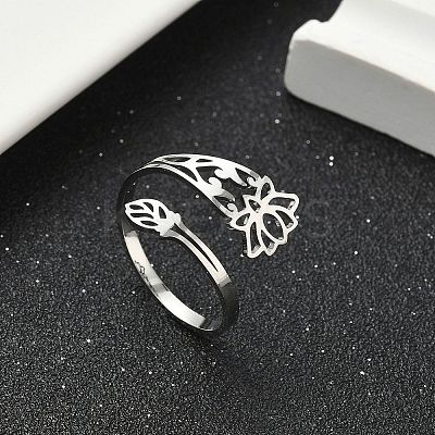 304 Stainless Steel Cuff Rings for Women RJEW-F195-01P-1