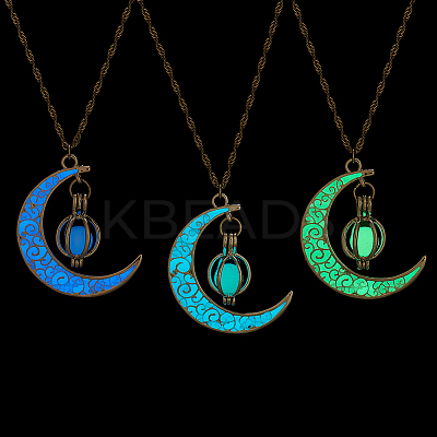 3Pcs 3 Colors Platinum Plated Alloy Crescent Moon Pendant Necklaces Set NJEW-AN0001-31-1