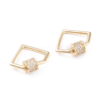 Brass Micro Pave Clear Cubic Zirconia Screw Carabiner Lock Charms KK-F814-33G-1