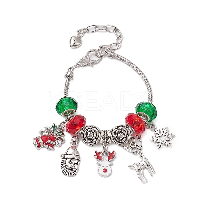 Christmas Theme Glass & Alloy European Beads Bracelets for Women BJEW-JB11198-01-1