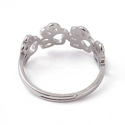 Non-Tarnish 201 Stainless Steel Hollow Out Dog Paw Prints Adjustable Ring for Women RJEW-K238-10P-1