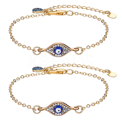 2Pcs Evil Eye Alloy Enamel Charm Bracelets BJEW-ME00006-1