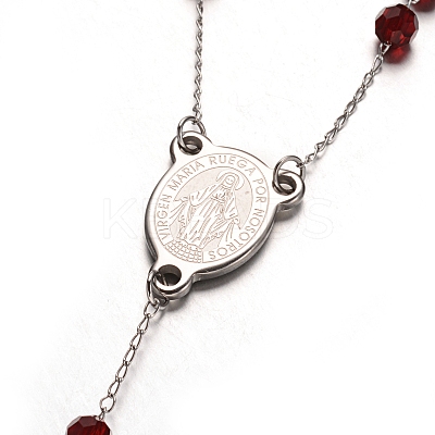 Cross 304 Stainless Steel Rosary Beaded Necklaces NJEW-L414-37B-1