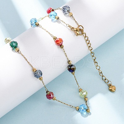 304 Stainless Steel with Faceted Round Glass Bead Cable Chain Necklaces for Women NJEW-G190-02G-1