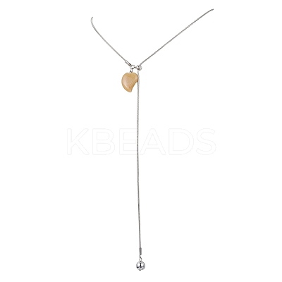 Natural Grey Agate & Topaz Jade & Tiger Eye & Dalmatian Jasper Heart with Synthetic Non-magnetic Hematite Beads Pendant 304 Stainless Steel Snake Chain Lariat Necklaces NJEW-JN05897-1