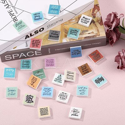 25Pcs 25 Styles Square with Word Food Grade Eco-Friendly Silicone Focal Beads SIL-SZ0002-69-1
