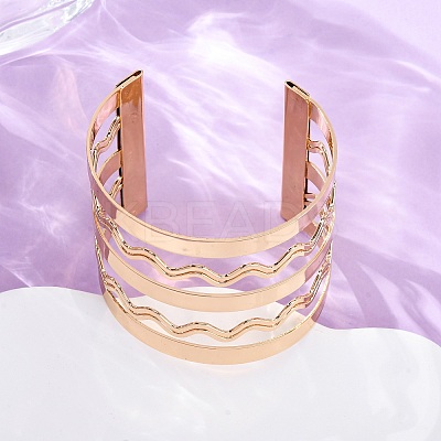 Wave Iron Cuff Bangles for Women BJEW-G741-04KCG-1
