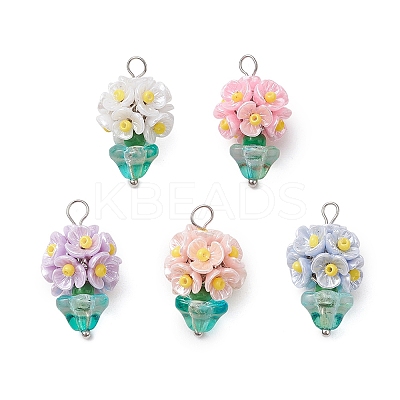 Glass Seed Beaded Flowerpot Pendants PALLOY-MZ00520-1