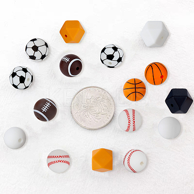 36Pcs 9 Style All Kinds of Sports Balls Silicone Beads SIL-HY0001-03-1