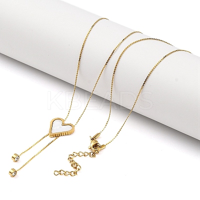 PVD Vacuum Plating 304 Stainless Steel Enamel Heart Pendant Necklaces NJEW-C063-03G-02-1