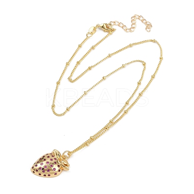 Brass Micro Pave Camellia Cubic Zirconia Fruit Pendant Necklaces for Women NJEW-U042-02A-G-1