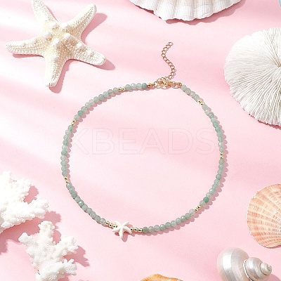 Summer Beach Natural Green Aventurine Round Beaded Necklaces NJEW-JN05262-05-1