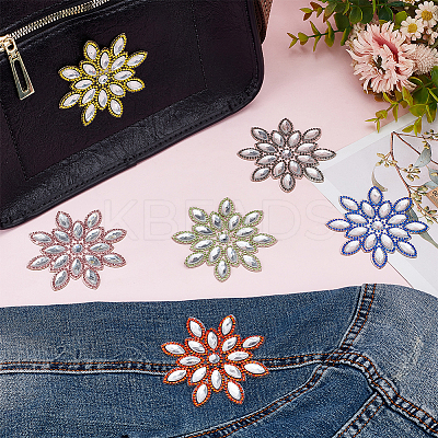 6Pcs 6 Colors Snowflake Glitter Hotfix Glass Rhinestone DIY-FG0007-62-1