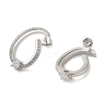 Brass Micro Pave Clear Cubic Zirconia Stud Earrings for Women EJEW-A040-07P-1