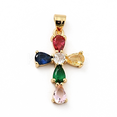 Rack Plating Brass Micro Pave Cubic Zirconia Pendants ZIRC-F129-33-G-1