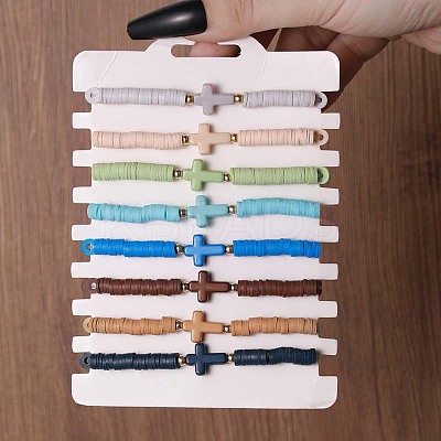 8Pcs Bohemia Srtyle Polymer Clay Heishi Beaded Stretch Bracelets FS-WG10640-07-1