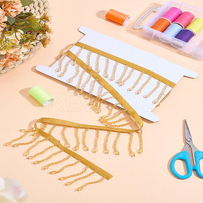 1 Yards Polyester Lace Ribbon with Plastic Beaded Tassel for Sewing Decoration OCOR-LP0002-78-1