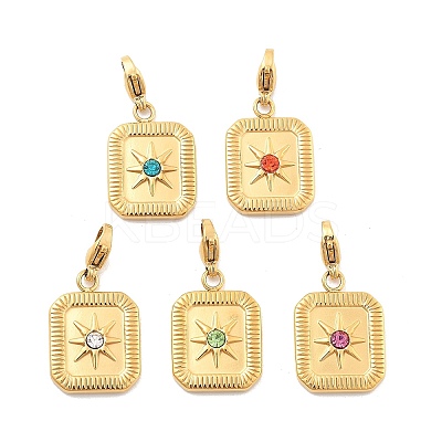 Rectangle with Star 304 Stainless Steel Rhinestone Pendant Decorations STAS-M092-05G-1