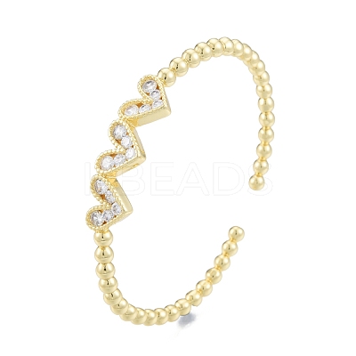 Cubic Zirconia Triple Heart Open Cuff Bangle BJEW-G651-09G-04-1