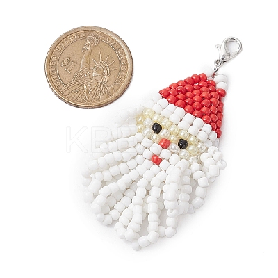 Christmas Santa Claus Glass Seed Beads Pendant Decorations HJEW-JM02353-1