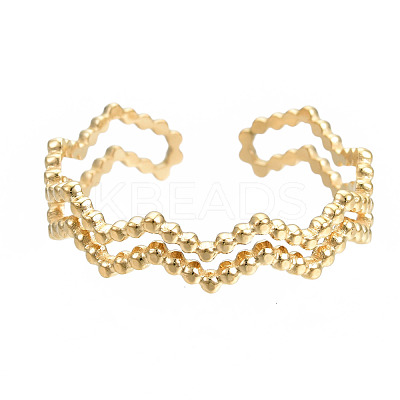 304 Stainless Steel Wave Wrap Open Cuff Ring RJEW-T023-66G-1